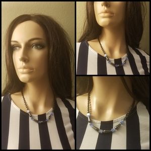 Hematite Necklace with 5 Blue Stones